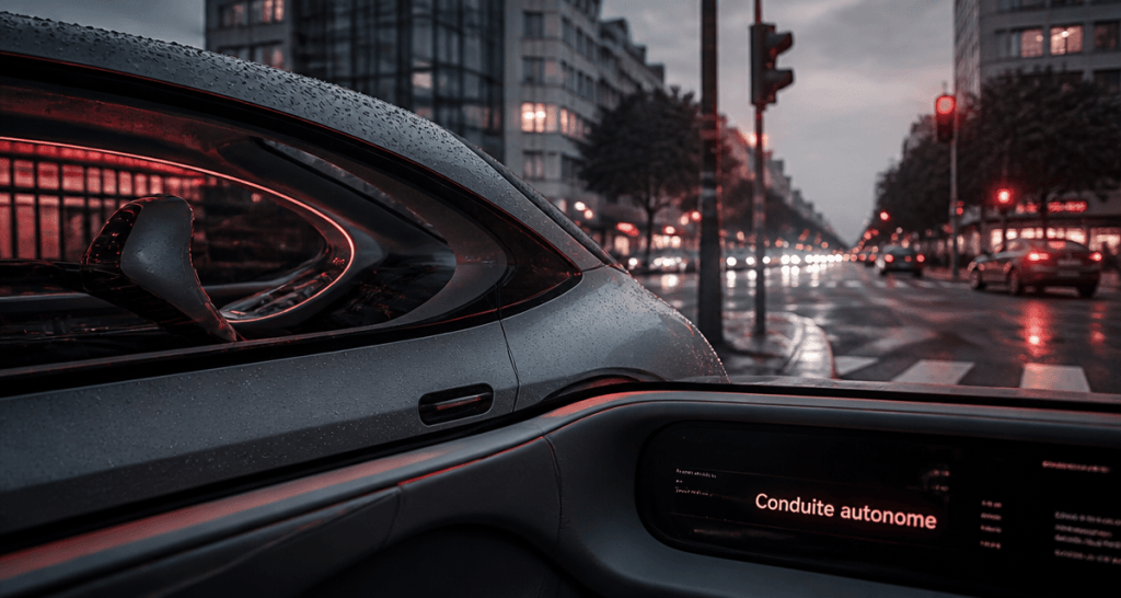 Conduite autonome voiture futuriste feu tricolore