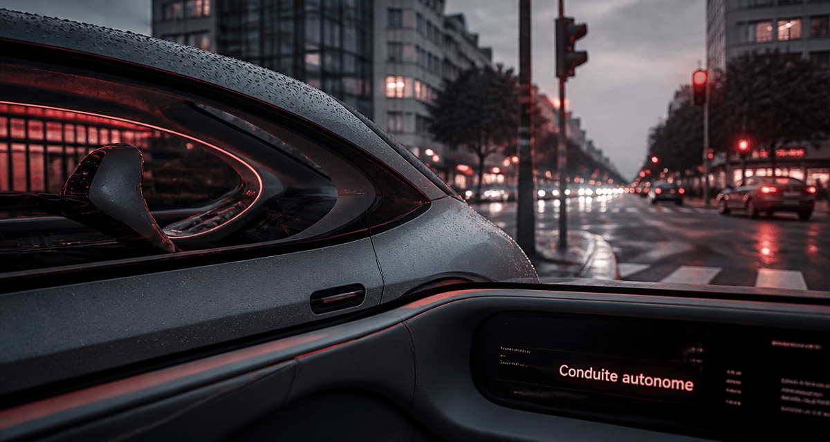 Conduite autonome voiture futuriste feu tricolore