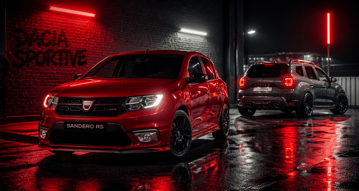 dacia sportive sandero rs et duster préparé sur parking urbain
