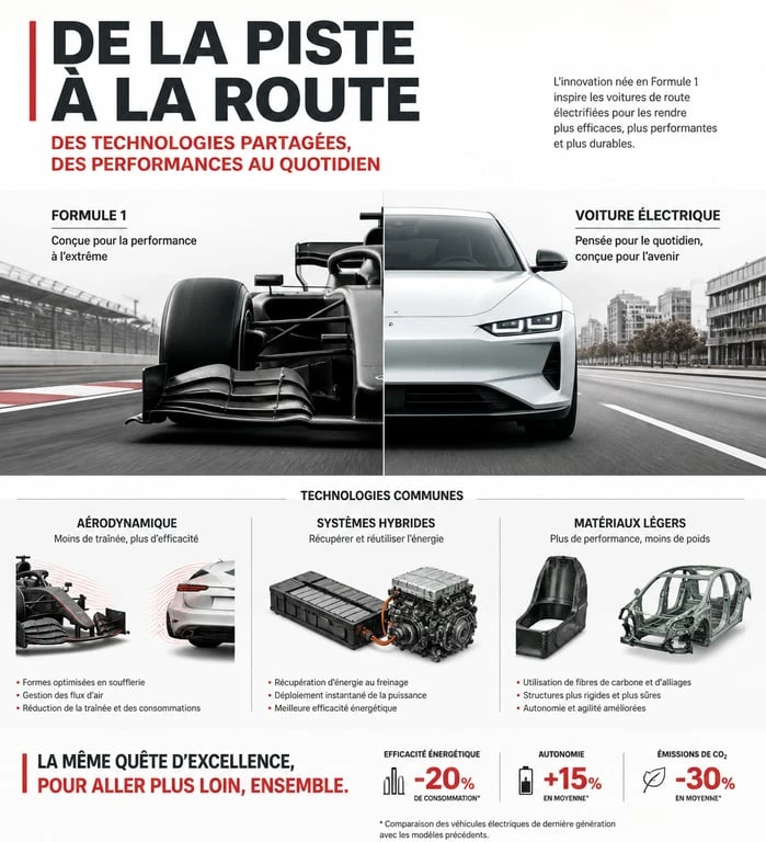 Transfert de technologie F1 vers les voitures de série illustré par un schéma technique
