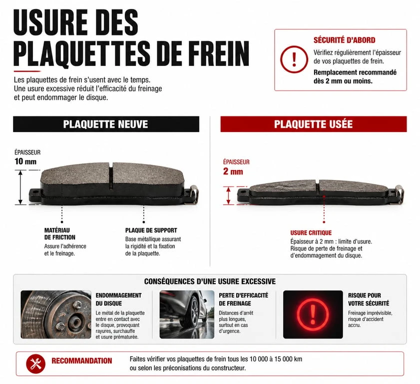 Schéma explicatif de l'usure des plaquettes de frein pour le changement de plaquette de frein