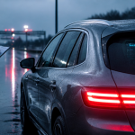 Essais automobile sur route pluie