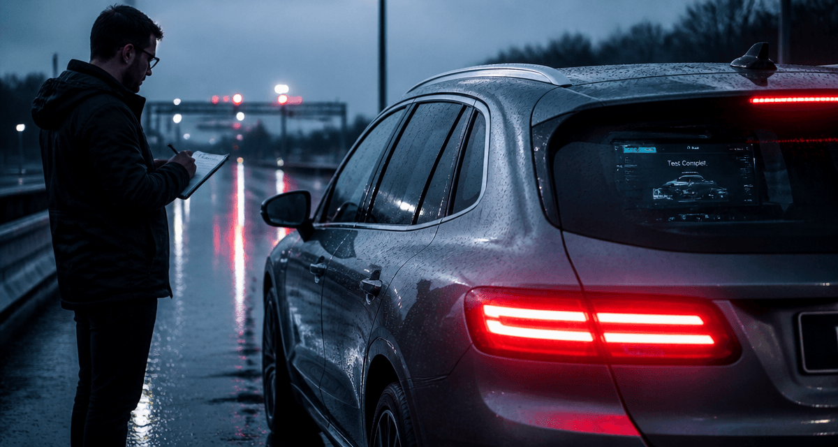 Essais automobile sur route pluie