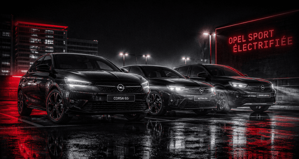 Opel Sport GSe et GS sur parking urbain de nuit