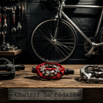 Trois pédales vélo sur table atelier