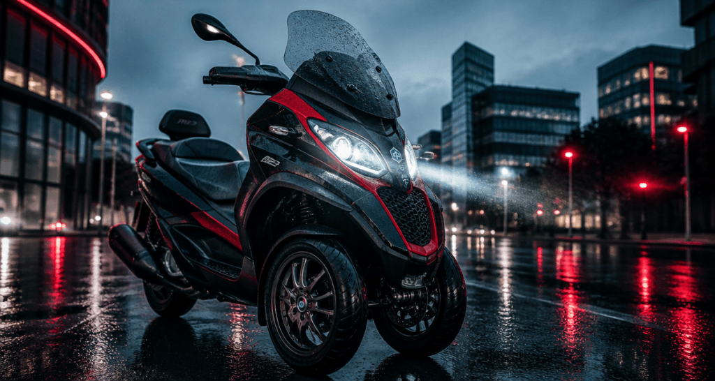 piaggio mp3 noir rouge phares allumés