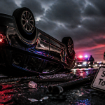 tonneau en voiture SUV retourné route