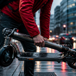 trottinette adulte pliable sur trottoir urbain