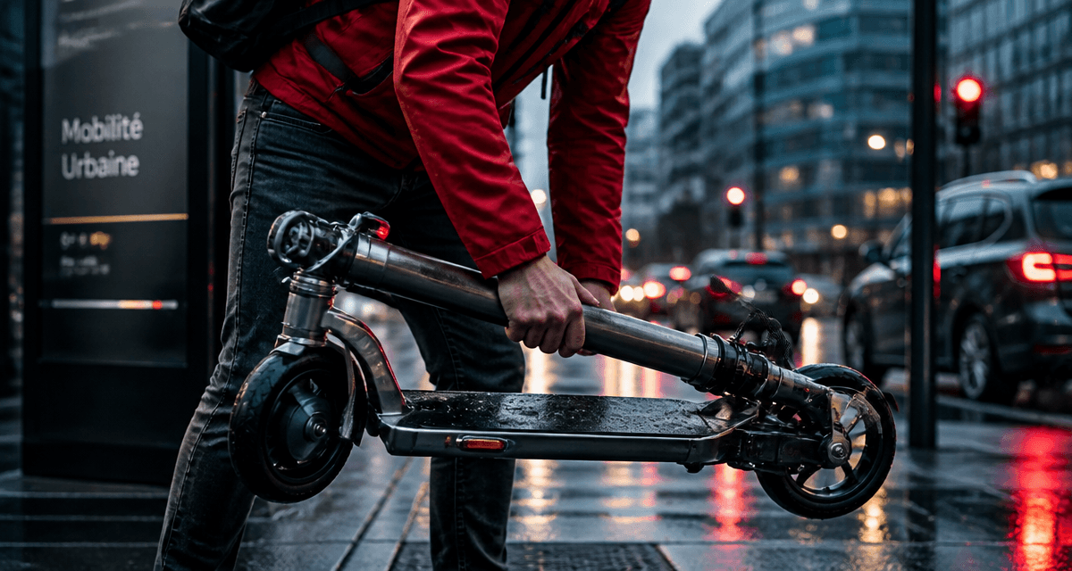 trottinette adulte pliable sur trottoir urbain