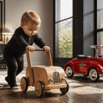 voiture bebe bois vintage et porteur rouge