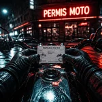 Acheter un permis moto, motard tenant un permis sur moto urbaine