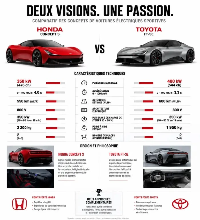 Infographie comparative des modèles sports EV Honda et Toyota