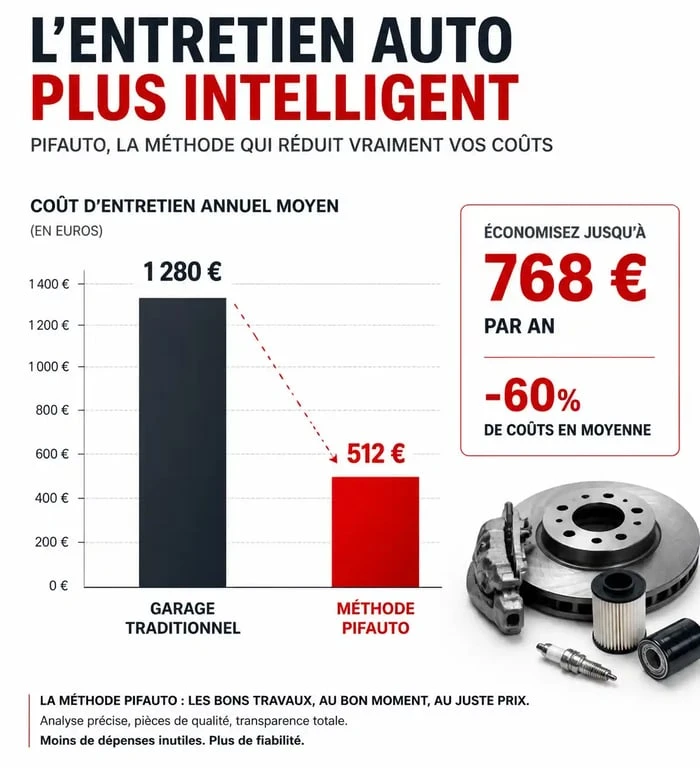 Infographie comparant les économies d'entretien automobile avec Pifauto