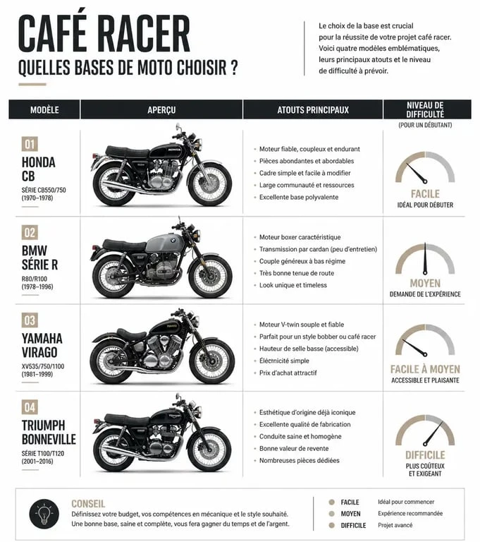 Comparatif des meilleures bases de moto pour une transformation café racer