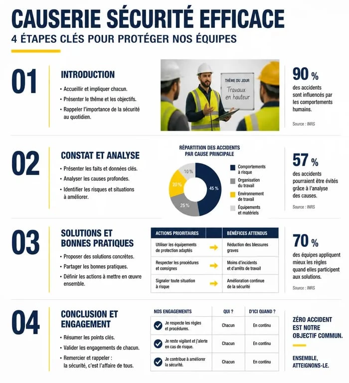 Infographie des 4 étapes pour réussir une causerie sécurité en entreprise