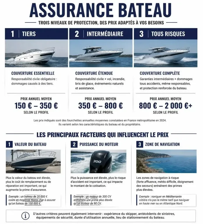 Infographie des tarifs et facteurs de prix pour l'assurance bateau