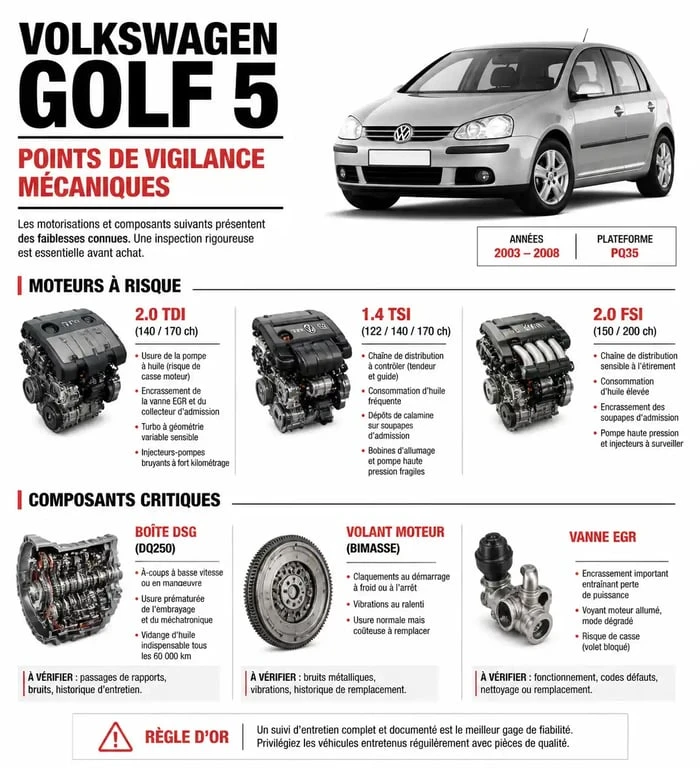Points de vigilance et modèles de Golf 5 à éviter pour un achat d'occasion fiable