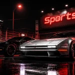 Sports EV électriques côte à côte sur circuit urbain nocturne