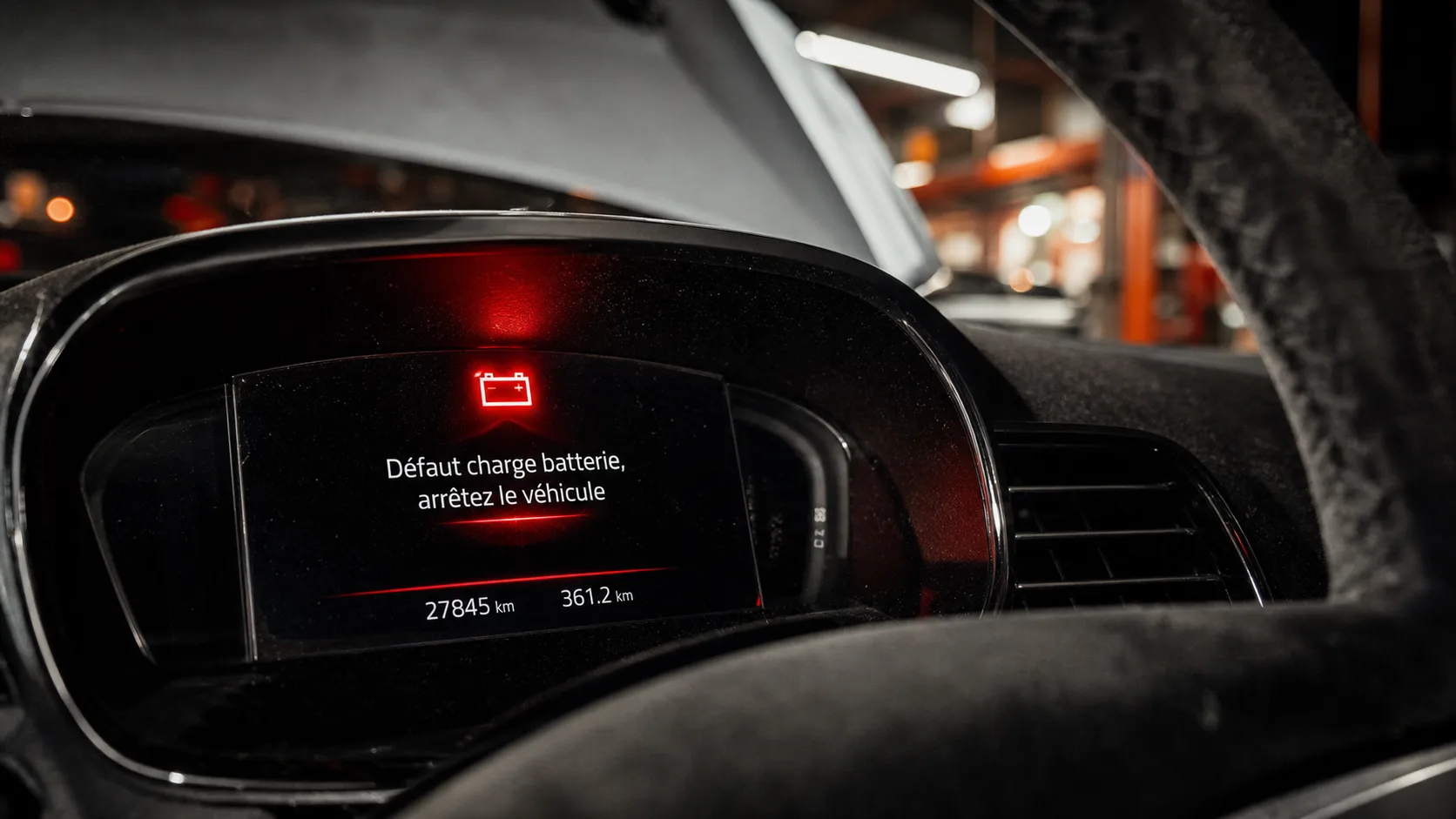 Défaut charge batterie arrêtez le véhicule : voyant batterie sur tableau de bord