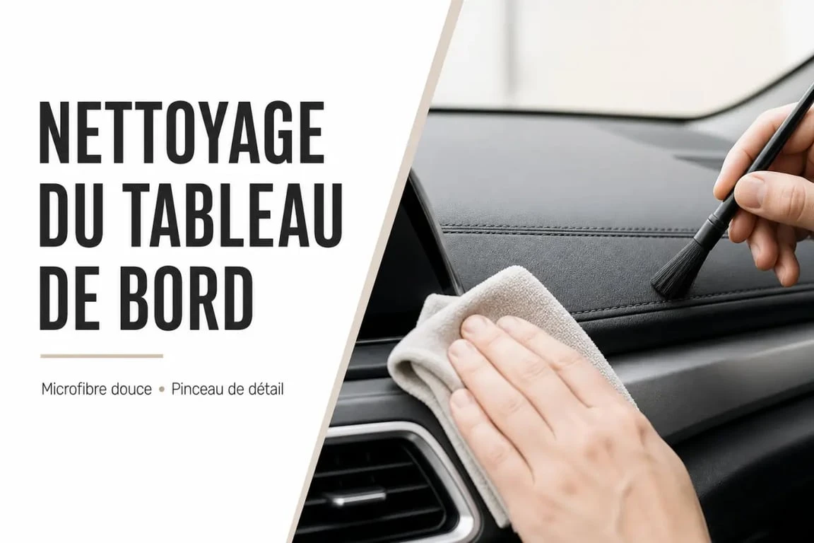 Nettoyage professionnel d'un tableau de bord de voiture avec une microfibre