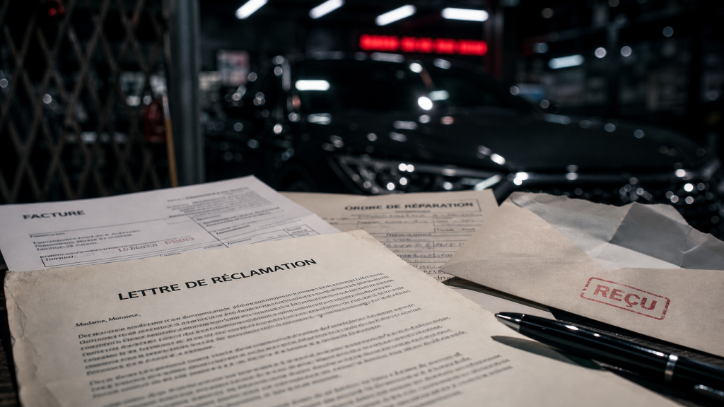 Lettre de réclamation concessionnaire automobile avec preuves et cachet reçu