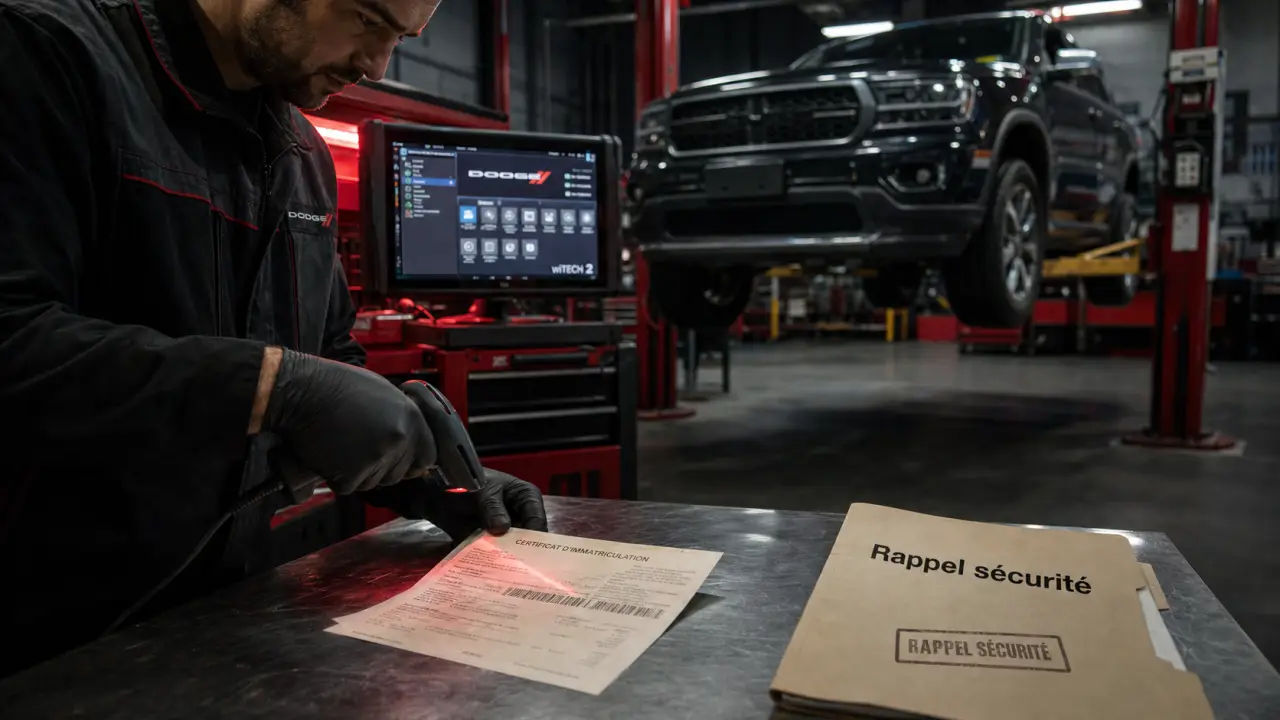 Rappel moteur Stellantis : technicien scanne le VIN et vérifie le véhicule en atelier