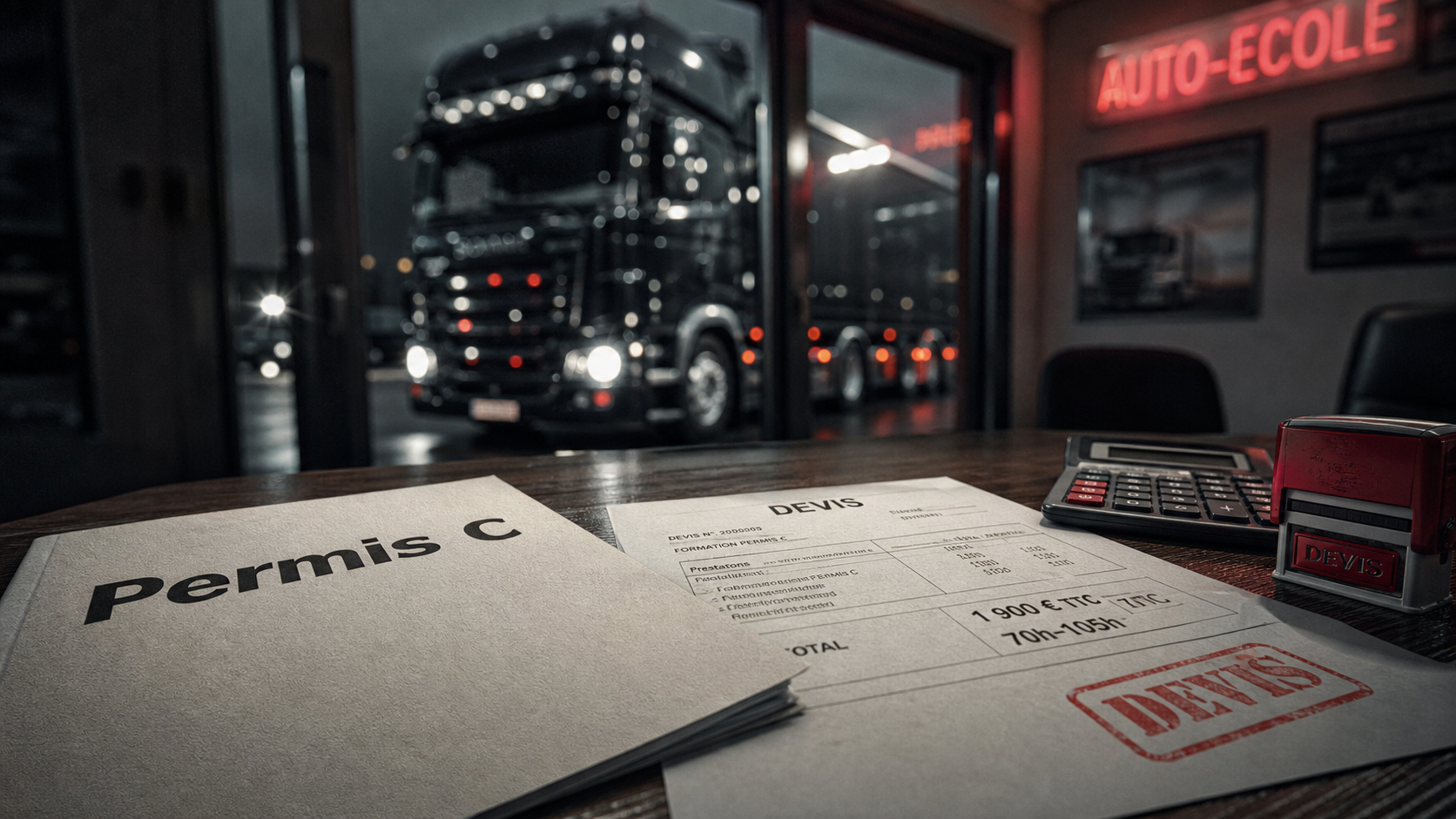 Tarif permis c : 1 900 € TTC, 70 à 105 h