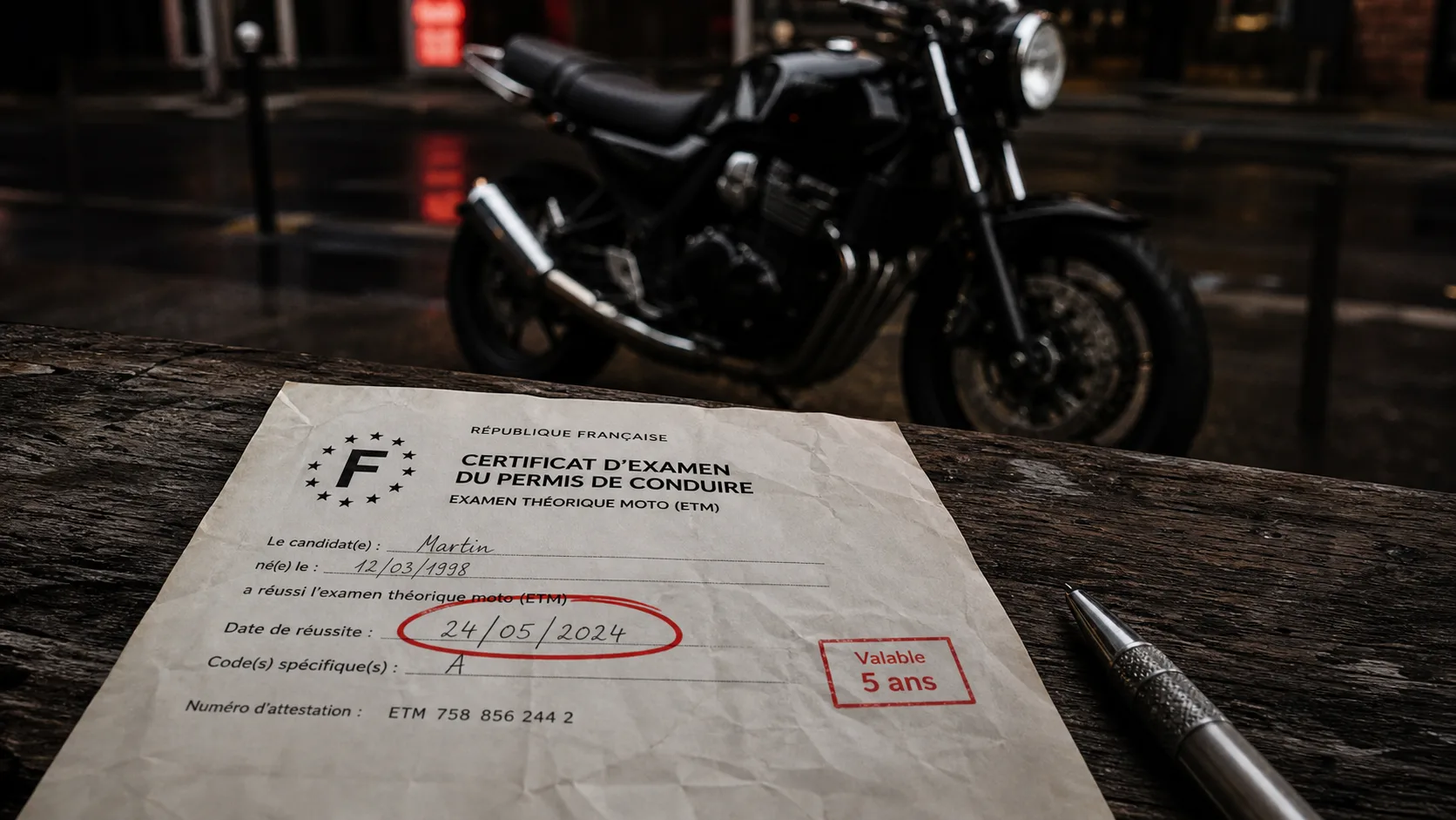 Validité code moto 5 ans : attestation ETM et date de réussite