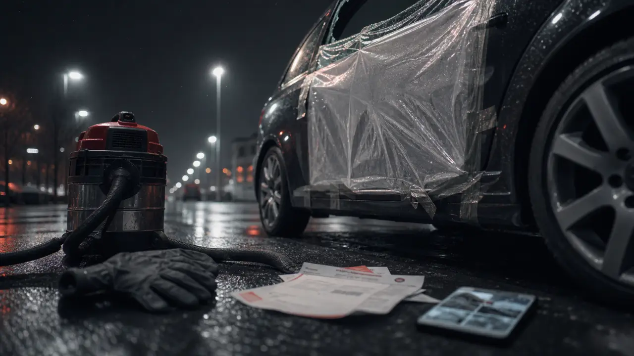 Vitre cassée voiture : éclats et film plastique de sécurité