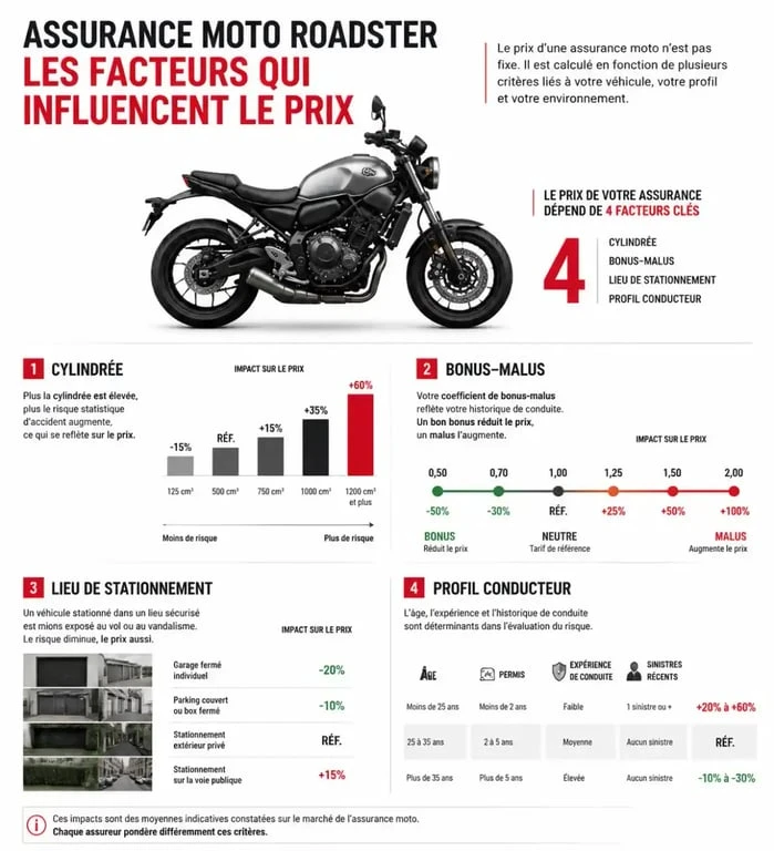 Facteurs influençant le tarif de votre assurance moto roadster