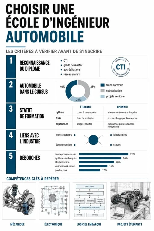 École ingénieur automobile : infographie des critères de choix, des compétences et des débouchés
