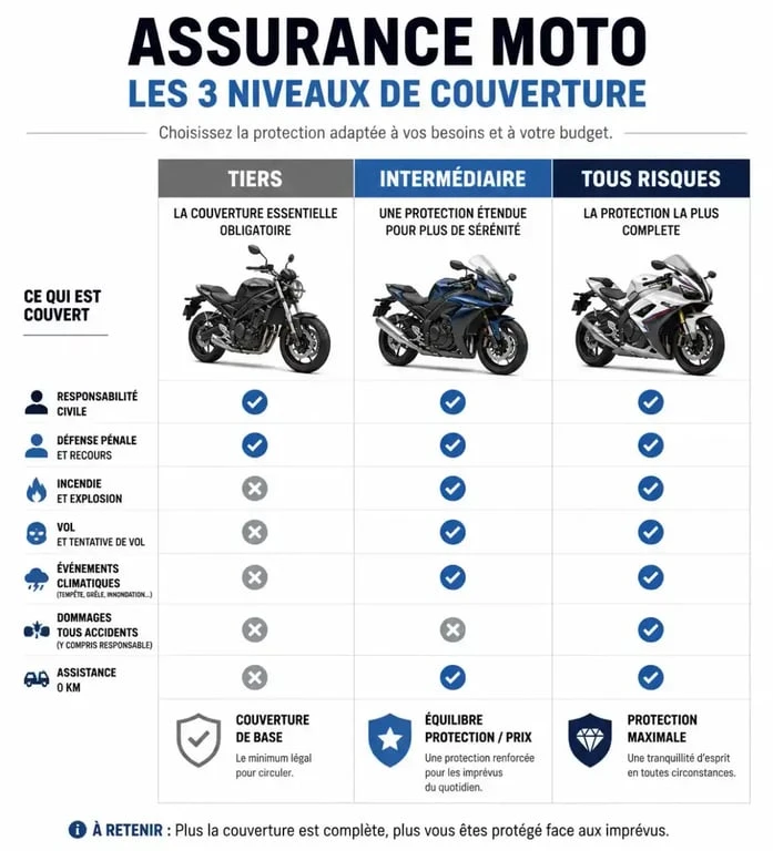 Infographie des niveaux de garantie pour une assurance moto Suzuki