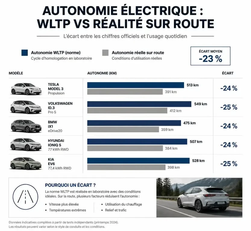 Comparaison autonomie WLTP et autonomie réelle voiture electrique