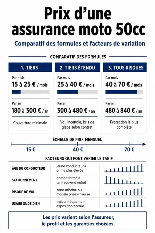 Prix d une assurance moto 50cc : infographie comparative des formules, tarifs et facteurs de prix