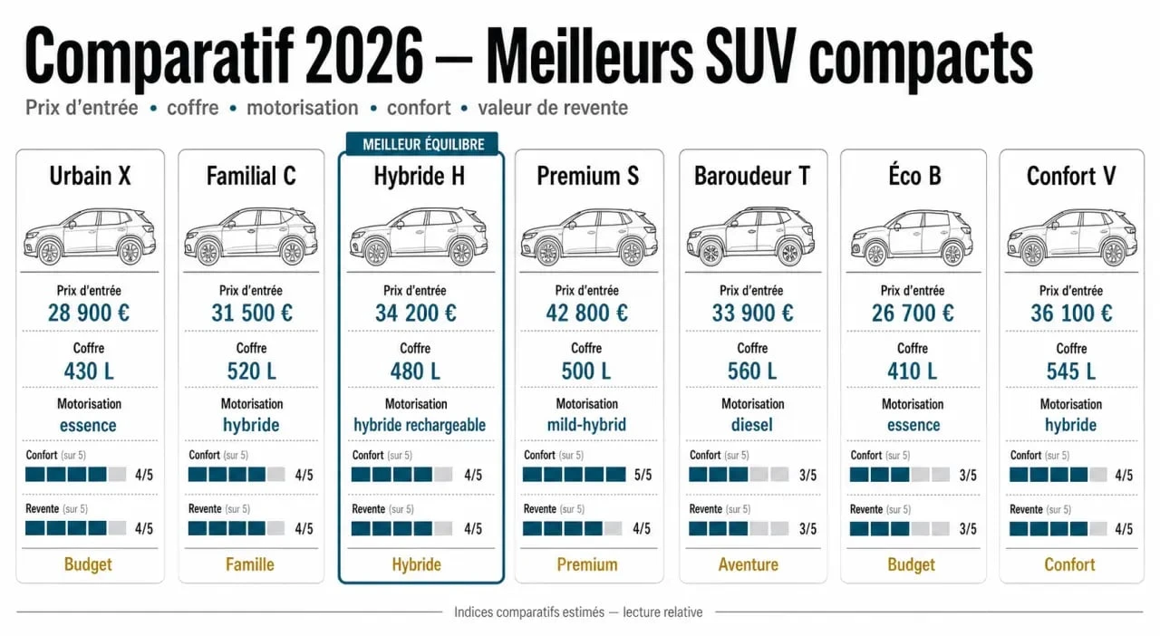 Comparatif des meilleur suv compact avec prix, coffre et motorisations