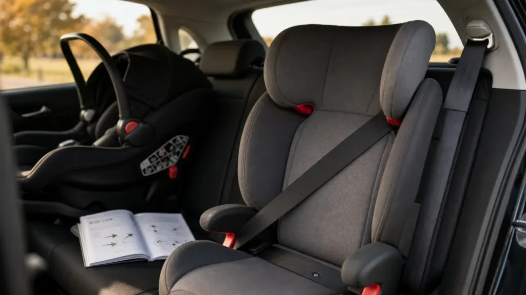 Siège auto : place arrière, normes R44/R129 et rehausseur jusqu’à 135 cm