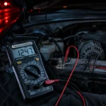 Volt batterie voiture : 12,6 V au repos, 14,7 V moteur (multimètre)