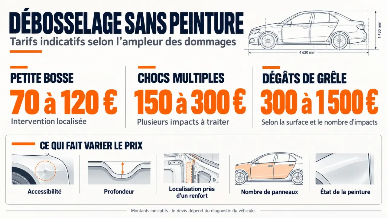 Débosselage sans peinture tarif : fourchettes de prix selon le type de dommage et facteurs qui influencent le devis
