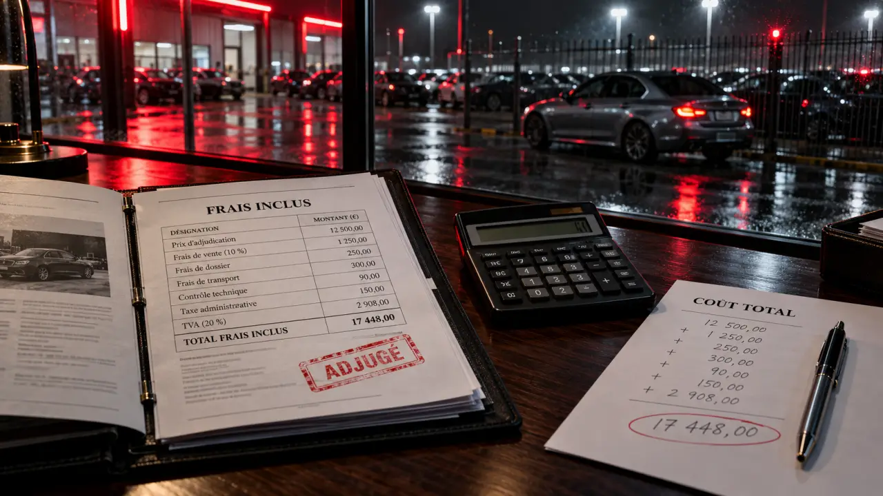 Vente voitures encheres : prix au marteau, budget final, frais inclus